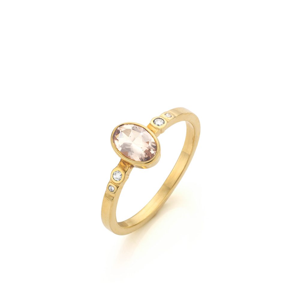 Sophie - solitair 1 mm morganiet met diamanten afwerking